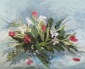 Bouquet de Tulipes - Huile sur toile - 73 x 50 cm