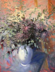 Bouquet dans l'atelier - Huile sur toile - 92 x 73 cm